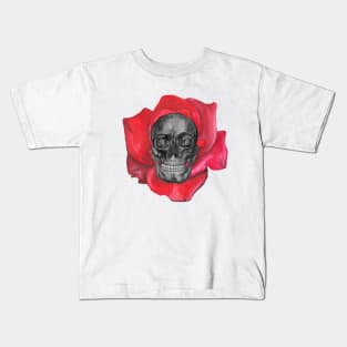 Human skull with rose Kids T-Shirt